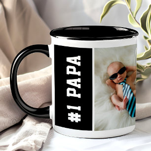 Nummer eins Papa Schwarz Custom 4 FotoCollage Tasse