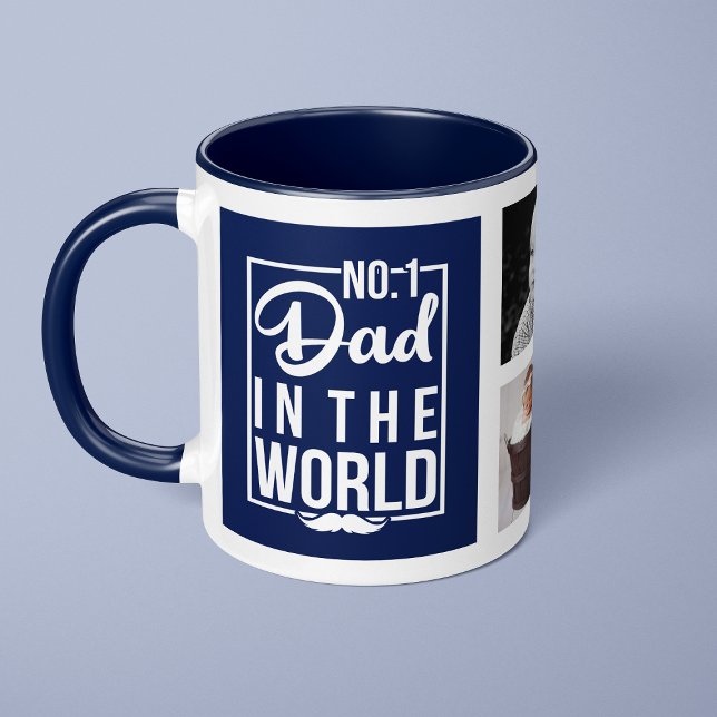 Nummer eins Vater Navy Blue Custom Foto Collage Tasse (Von Creator hochgeladen)