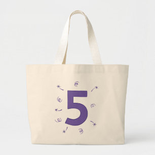 Nummer fünf Lila Stars Ribbons Sparkler Tote Tag Jumbo Stoffbeutel
