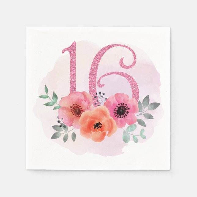 Nummer Sechzehn mit Blume Serviette (Vorderseite)