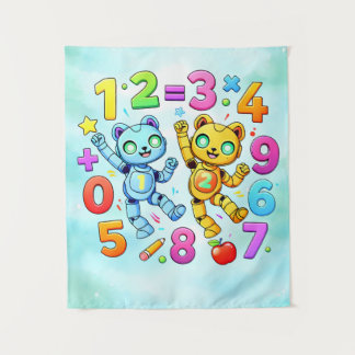 Nummer-Tag Süße Mathe-Tiere Design Wandteppich