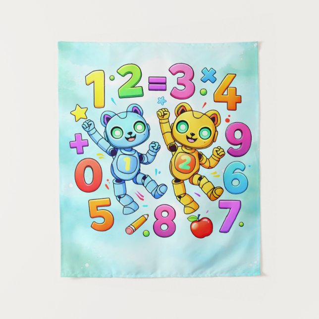Nummer-Tag Süße Mathe-Tiere Design Wandteppich (Vorderseite)
