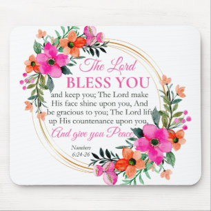 Nummern 6:24-26 Christlicher rosa Blumenkranz Mousepad