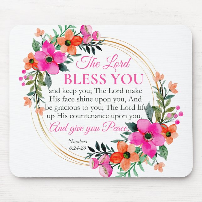 Nummern 6:24-26 Christlicher rosa Blumenkranz Mousepad (Vorne)