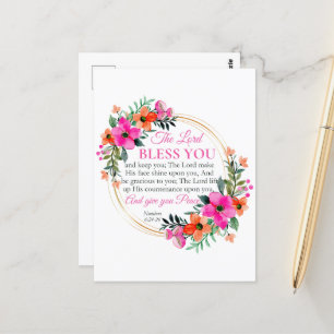 Nummern 6:24-26 Christlicher rosa Blumenkranz Postkarte