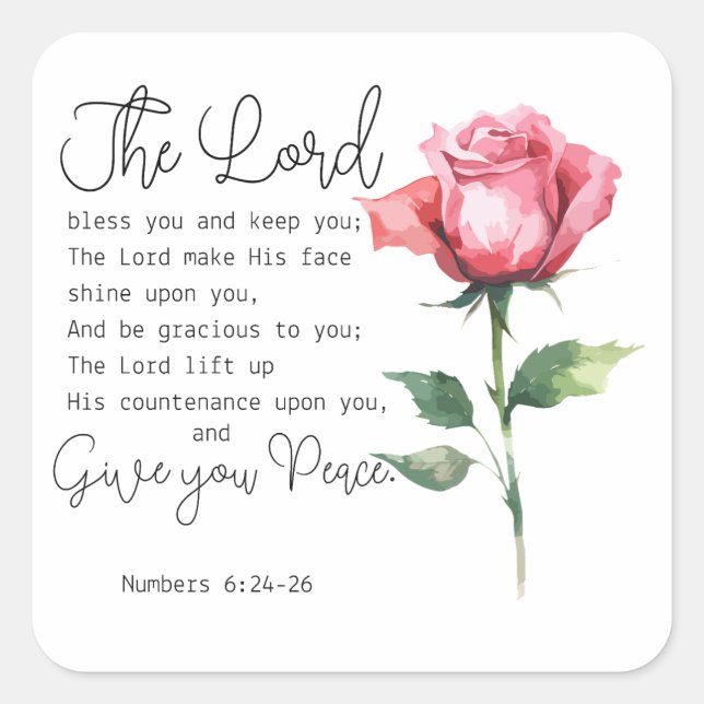 Nummern 6:24-26 Der Herr segne Sie die Blume der R Quadratischer Aufkleber (Vorderseite)