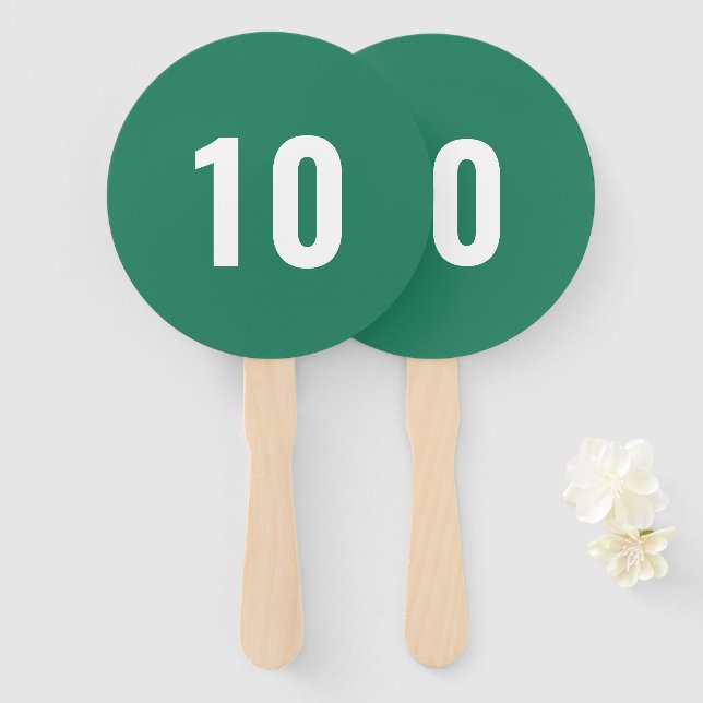Nummernsattel | Modernes Green Event Game Score Fächer (Vorne und Hinten)