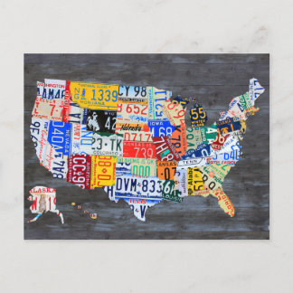 Nummernschild Karte der USA auf grauen Holzplanen