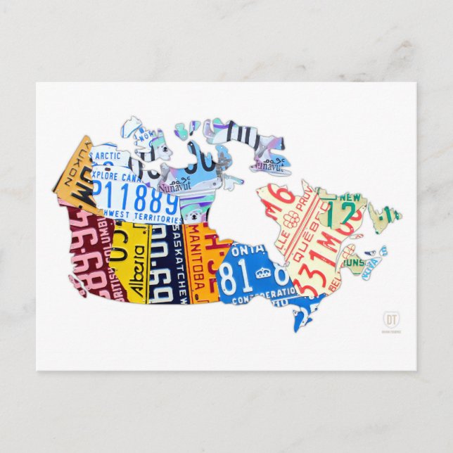 Nummernschild Karte Kanadas auf der weißen Postkar (Vorderseite)