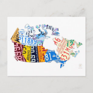 Nummernschildkarte von Kanada auf weißer Postkarte