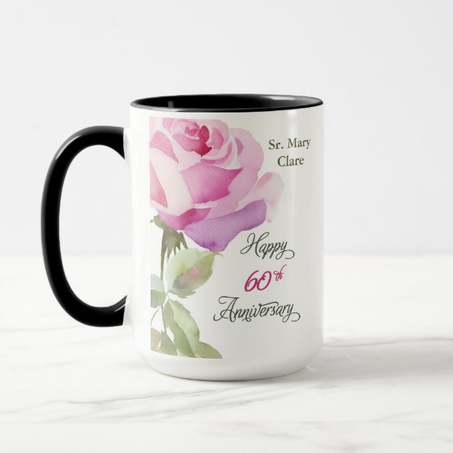 Nun 60th Anniversary Jubilee Custom Name Pink Rose Tasse (Links)