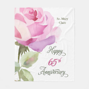 Nun 65th Anniversary Custom Name Pink Rose Fleecedecke