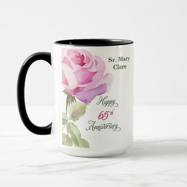 Nun 65th Anniversary Custom Name Pink Rose Tasse (Links)