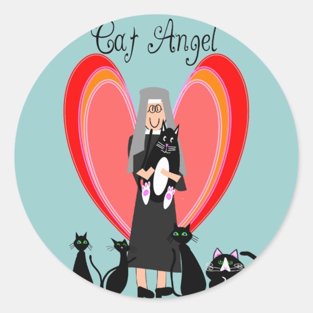 Nun Cat Angel Art Geschenke Runder Aufkleber (Vorderseite)