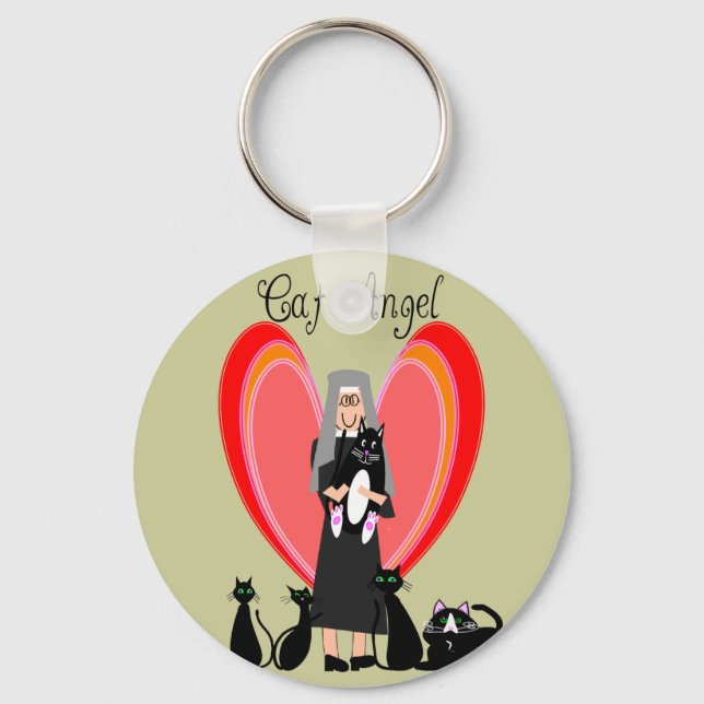 Nun Cat Angel Art Geschenke Schlüsselanhänger (Vorderseite)