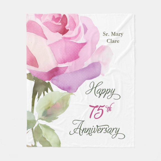 Nun Custom Name 75. Jubiläum Pink Rose Fleecedecke (Vorderseite)