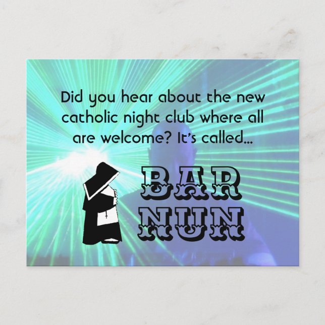 Nun Fun Pun, katholischer Night Club Joke Postkarte (Vorderseite)