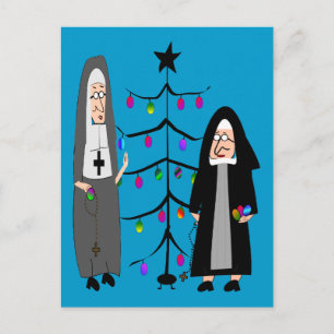 Nun Geschenke "Decoration the Christmas Tree" Feiertagspostkarte