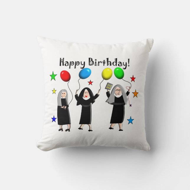 Nun Happy Birthday White Kissen (Vorderseite)