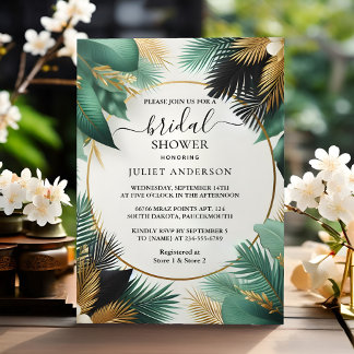 Nun Palm Tree Beach Green und Gold Brautparty Einladung