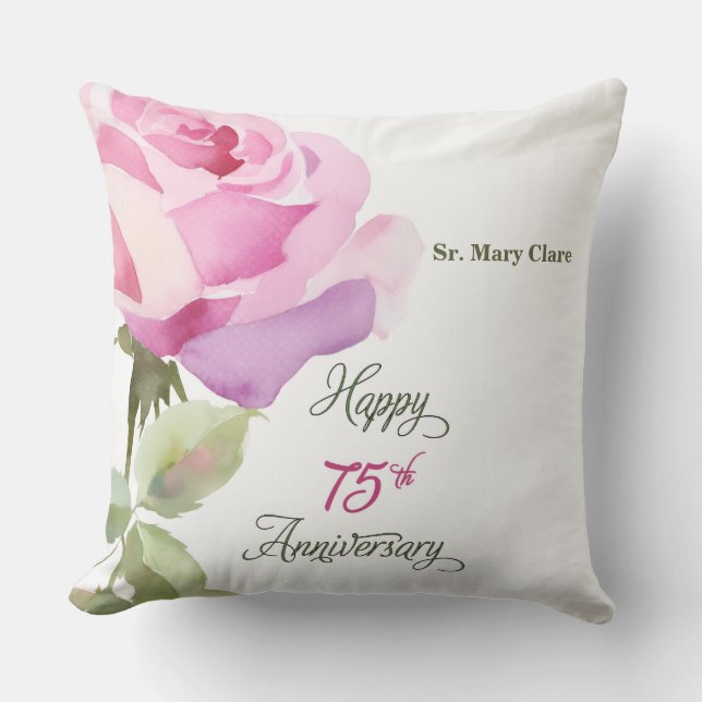 Nun Personalize 75th Anniversary Pink Rose Kissen (Vorderseite)