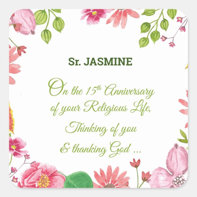 Nun Religiöse Blume zum 15. Jubiläum Quadratischer Aufkleber (Vorderseite)