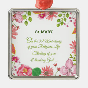 Nun Religious 35-jähriges Jubiläum Watercolor Blum Ornament Aus Metall