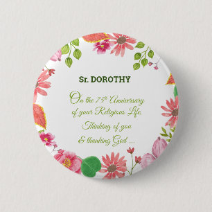 Nun Religious 75-jähriges Jubiläum Watercolor Blum Button