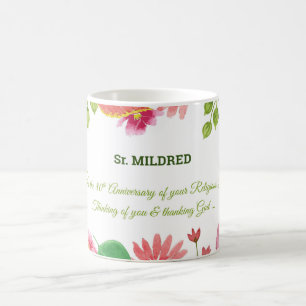 Nun Religious 80 Jahre Jubiläum Wasserfarbe Blume Kaffeetasse
