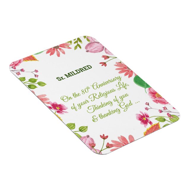 Nun Religious 80 Jahre Jubiläum Wasserfarbe Blume Magnet (Rechte Seite)