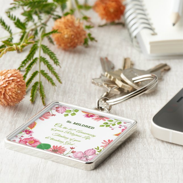 Nun Religious 80 Jahre Jubiläum Wasserfarbe Blume Schlüsselanhänger (Seite)