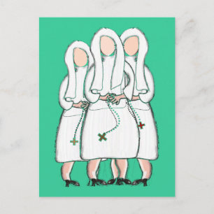 Nuns Geschenke "Three Cloistered Sisters" Design Postkarte