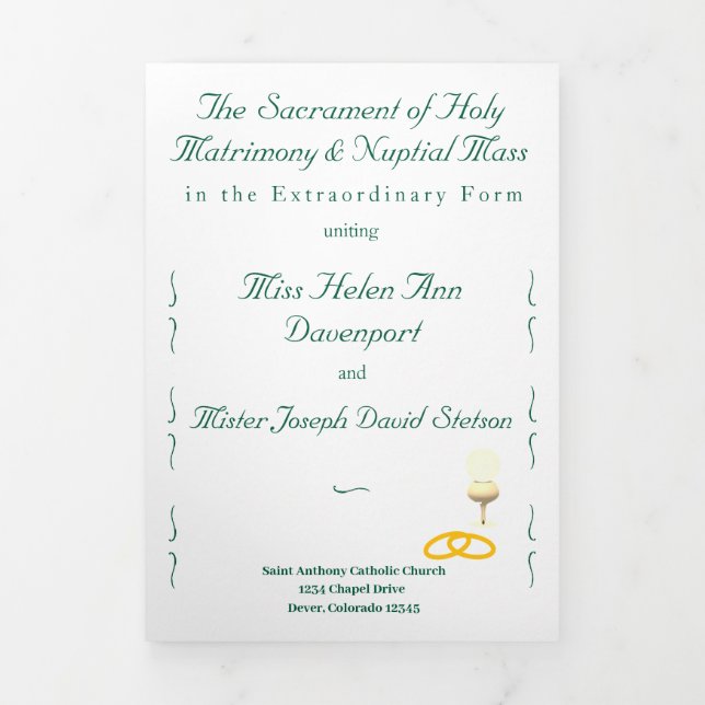 Nuptial Grace Catholic Wedding Dreifach-gefaltete Programmkarte (Cover)