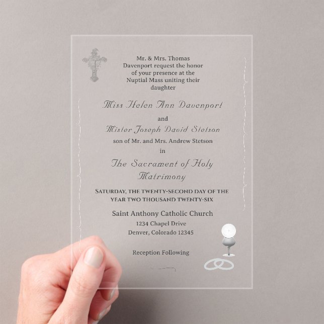 Nuptial Grace Catholic Wedding Invitation Acryleinladungen (Insitu (Handheld))