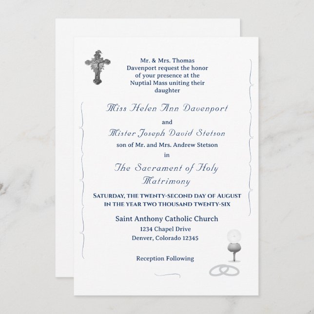 Nuptial Grace Catholic Wedding Invitation Einladung (Vorne/Hinten)