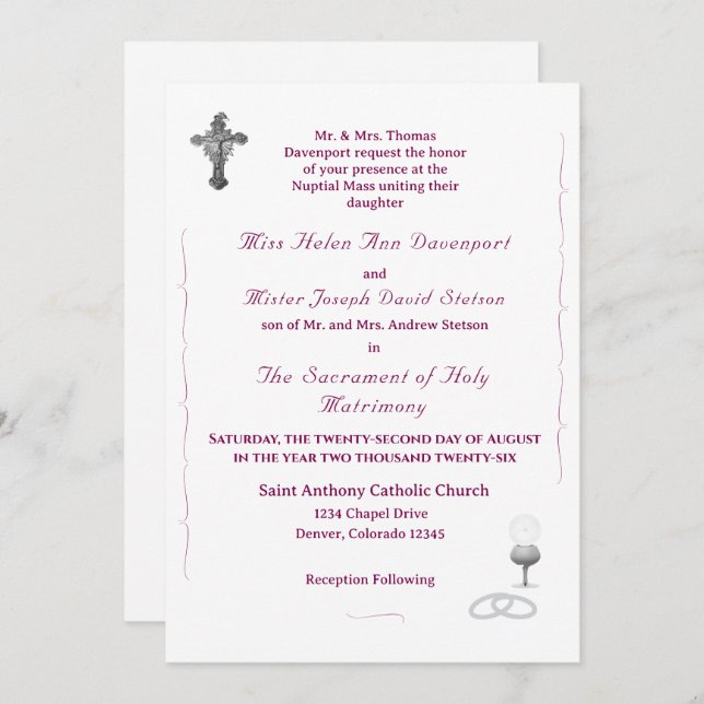 Nuptial Grace Catholic Wedding Invitation Einladung (Vorne/Hinten)