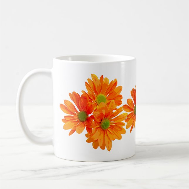 Nur 3 Gerbera Daisy Blüten + Ihr Text & Ideen Kaffeetasse (Links)