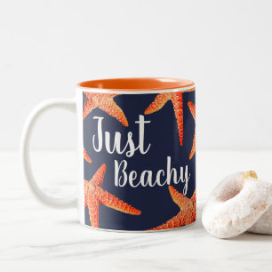 Nur Beachy Orange Starfish & Navy Blue Zweifarbige Tasse