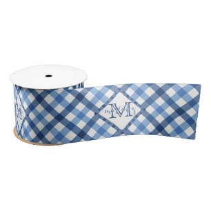 Nur blauer Ginghamdiamant-Monogrammname weit Satinband