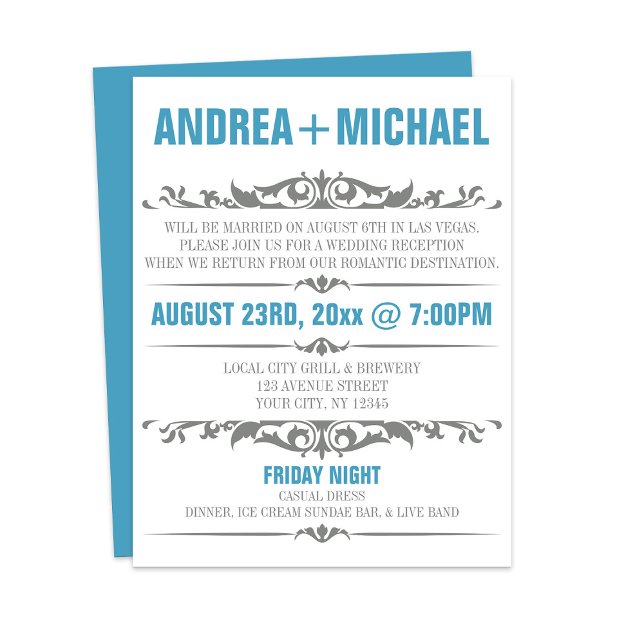 Nur Blue Gray Hochzeit Einladung (Blue Gray Wedding Reception Only Invitation from Starzraven on Zazzle. Downloadable evite available.)