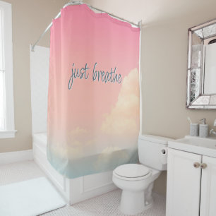 NUR BREATHE Life Zitat Pink Sky Wolken Duschvorhang