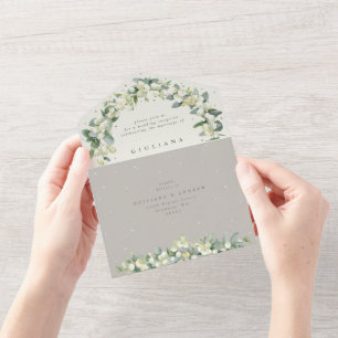 Nur Creme/Taupe Snowberry+Eukalyptus-Empfang All In One Einladung