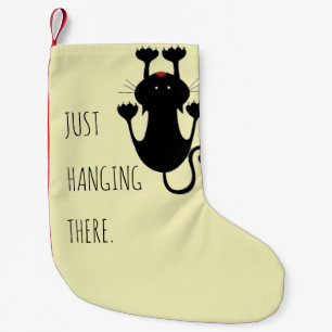 Nur da hängen schwarze Katze Cartoon lustiger Text Kleiner Weihnachtsstrumpf