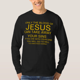 Nur das Blut von Jesus-Gold auf Schwarzem T-Shirt