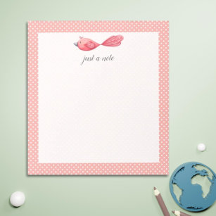 Nur ein Hinweis: Rosa weiße Polka Dot Bird Notepad Notizblock