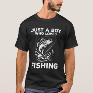 Nur ein Junge, der Angeln liebt Lustiger Barsch Fi T-Shirt