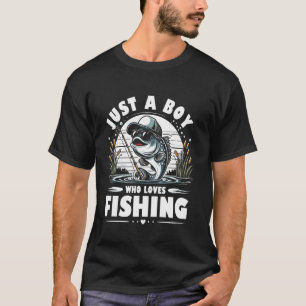 Nur ein Junge, der Angeln mit lustiger Angelrute F T-Shirt