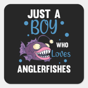Nur ein Junge, der Anglerfische Lieben Funny Fish Quadratischer Aufkleber