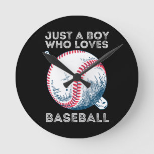 Nur ein Junge, der Baseball liebt Runde Wanduhr