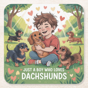 Nur Ein Junge Der Dachshunde Liebt Rechteckiger Pappuntersetzer